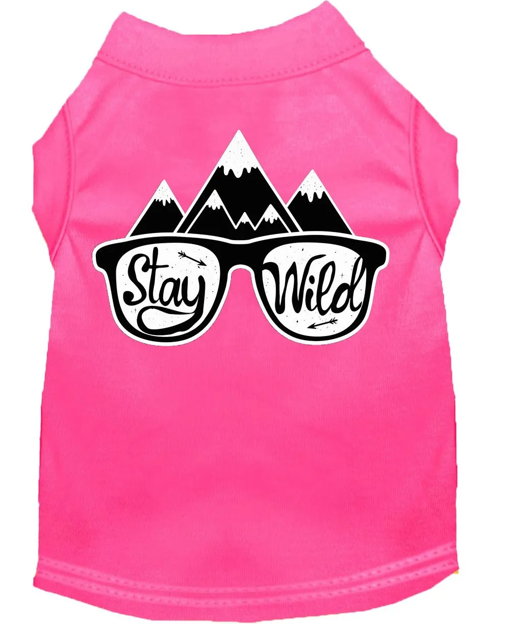 Stay Wild Screen Print Dog Shirt Bright Pink Sm (10)