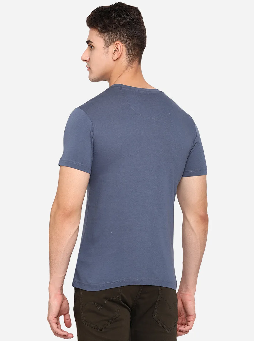 Teal Blue Solid Slim Fit T-Shirt | JadeBlue