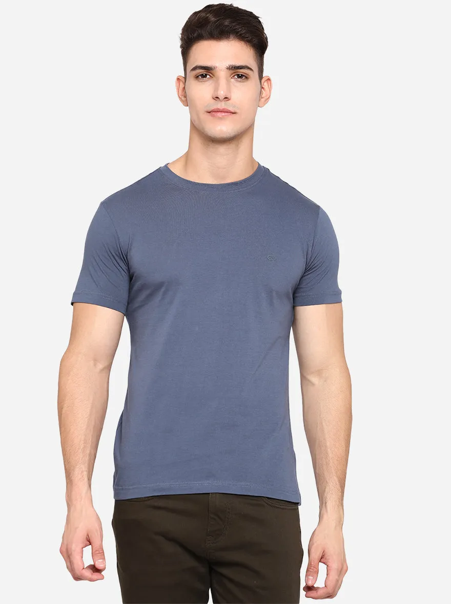 Teal Blue Solid Slim Fit T-Shirt | JadeBlue