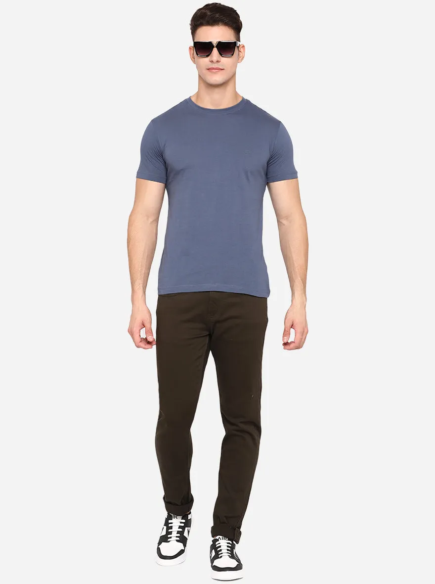 Teal Blue Solid Slim Fit T-Shirt | JadeBlue