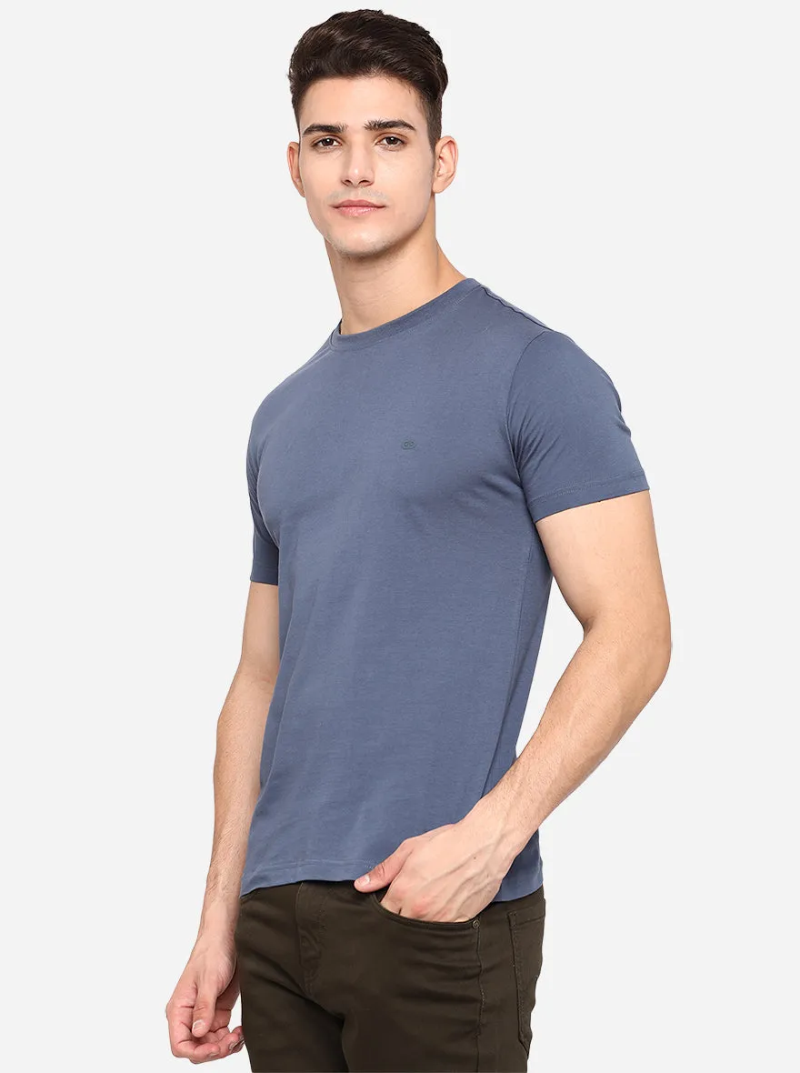 Teal Blue Solid Slim Fit T-Shirt | JadeBlue