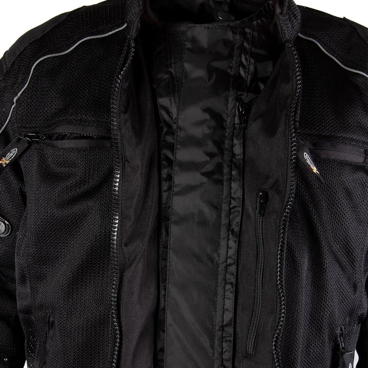 Xelement XS6557 Men's 'Troubled' Black All-Weather Mesh Motorcycle Biker Rider Jacket with X-Armor Protection