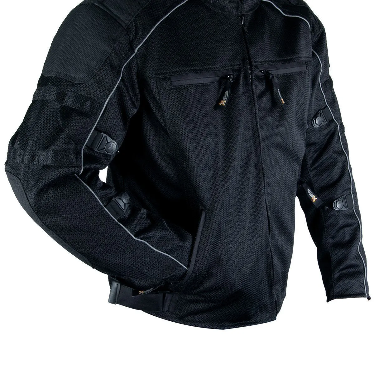 Xelement XS6557 Men's 'Troubled' Black All-Weather Mesh Motorcycle Biker Rider Jacket with X-Armor Protection